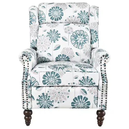 Christopher Knight Home Barnn 29.75 Upholstered Push Back Recliner Chair with Classic Wing Back, White/Blue