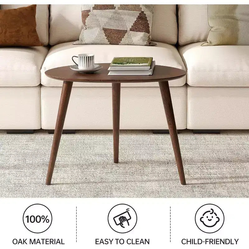 Tavolino da caffè ovale Mid-Century Modern 25.59 L in legno massello di quercia con tre gambe