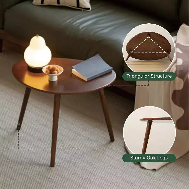 Tavolino da caffè ovale Mid-Century Modern 25.59 L in legno massello di quercia con tre gambe
