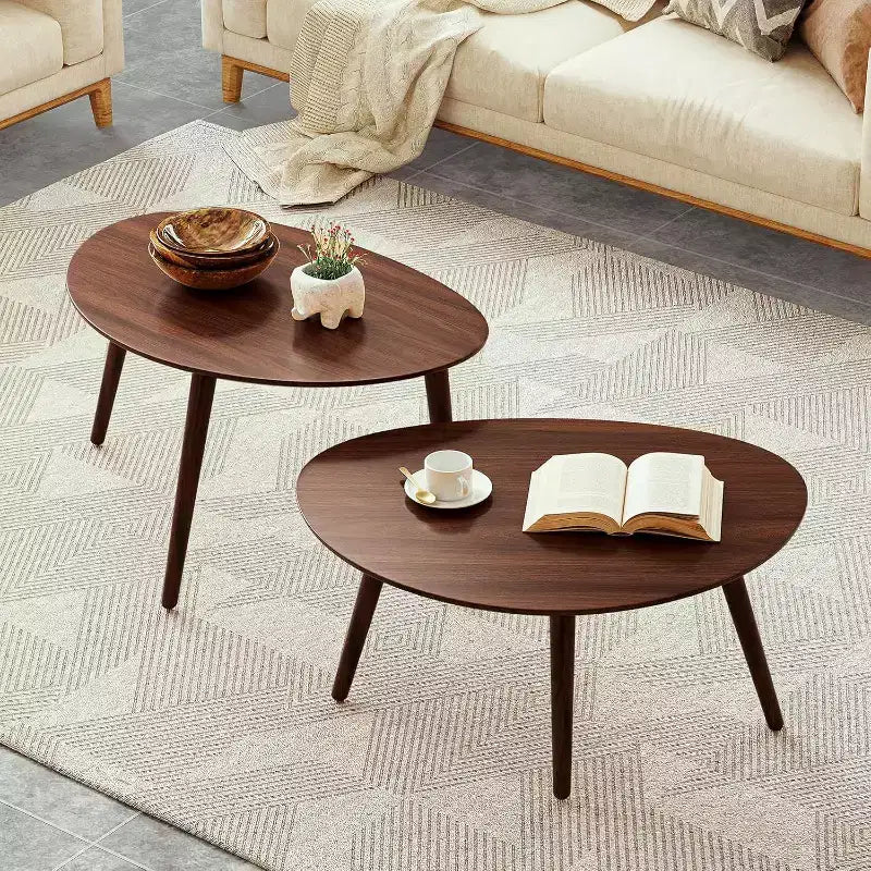 Tavolino da caffè ovale Mid-Century Modern 25.59 L in legno massello di quercia con tre gambe
