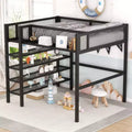 Metal Loft Bed with 4 Layers of Shelves, Full Size Mattress