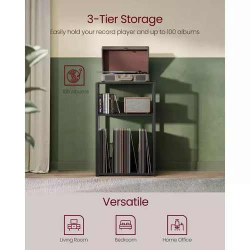 Tavolino e supporto per giradischi a 3 ripiani - Contiene fino a 100 dischi in vinile, ideale per soggiorno e camera da letto