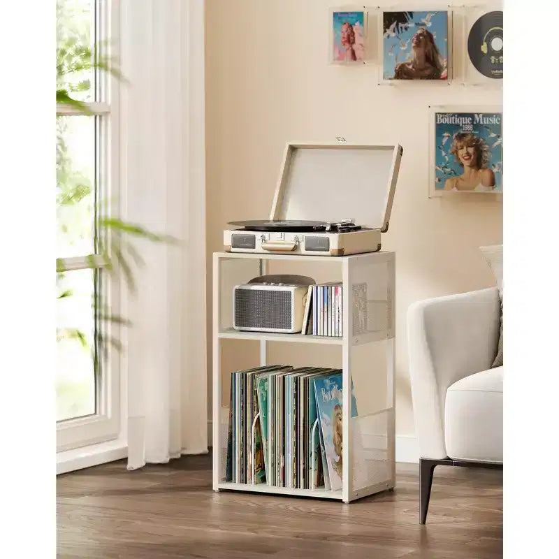 Tavolino e supporto per giradischi a 3 ripiani - Contiene fino a 100 dischi in vinile, ideale per soggiorno e camera da letto