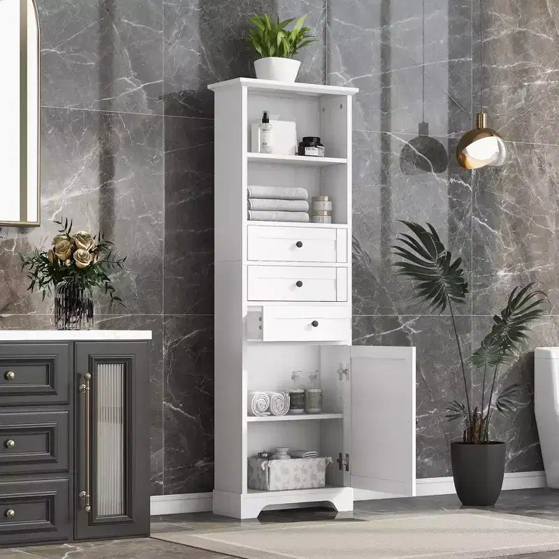 Armadietto verticale multiuso con cassetti e ripiani regolabili per bagno, studio, ufficio e interni