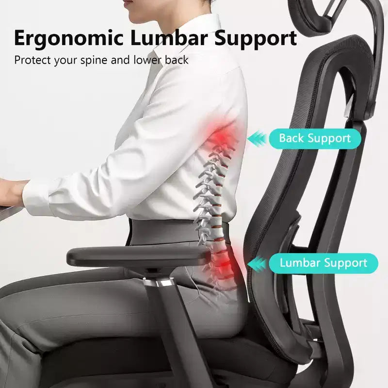 Sedia da ufficio ergonomica con poggiatesta 3D, braccioli 2D, schienale in rete, reclinazione di 135 gradi, capacità di 150 kg, sedia da scrivania con supporto lombare dinamico
