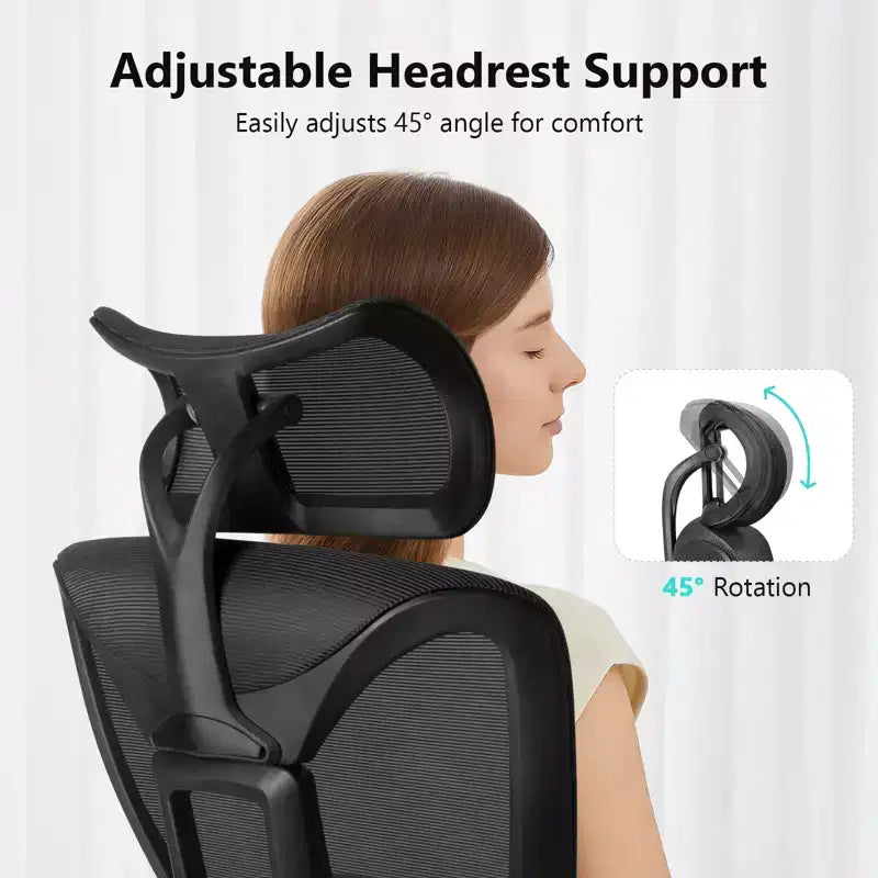 Sedia da ufficio ergonomica con poggiatesta 3D, braccioli 2D, schienale in rete, reclinazione di 135 gradi, capacità di 150 kg, sedia da scrivania con supporto lombare dinamico