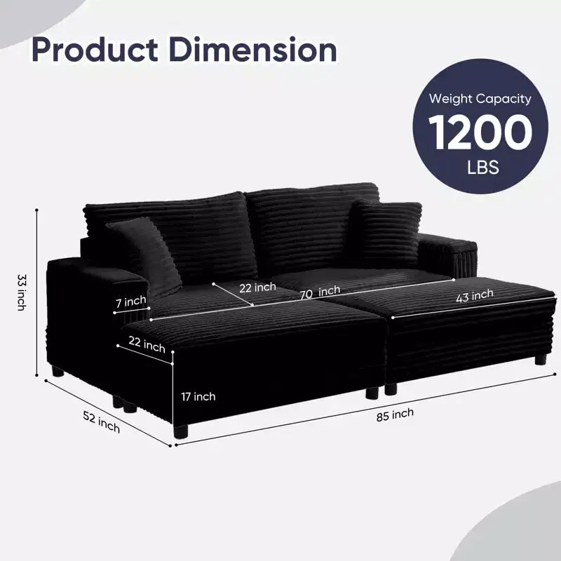 Divano moderno imbottito con 2 pouf mobili, comoda poltrona per il relax