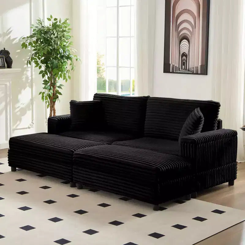 Divano moderno imbottito con 2 pouf mobili, comoda poltrona per il relax