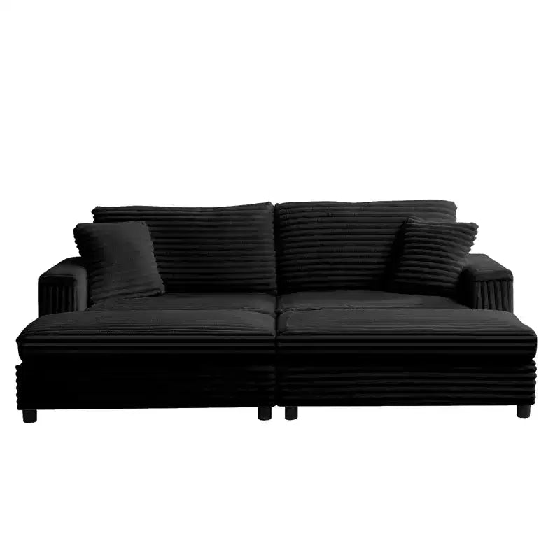 Divano moderno imbottito con 2 pouf mobili, comoda poltrona per il relax