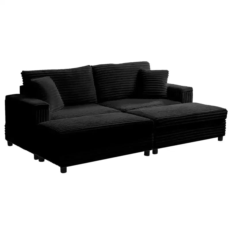Divano moderno imbottito con 2 pouf mobili, comoda poltrona per il relax