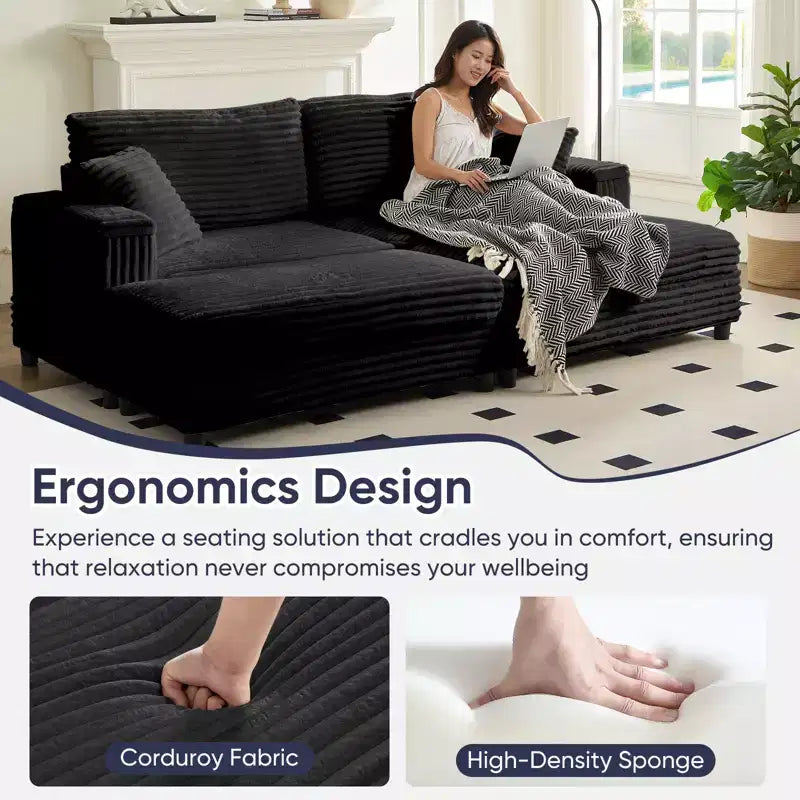 Divano moderno imbottito con 2 pouf mobili, comoda poltrona per il relax