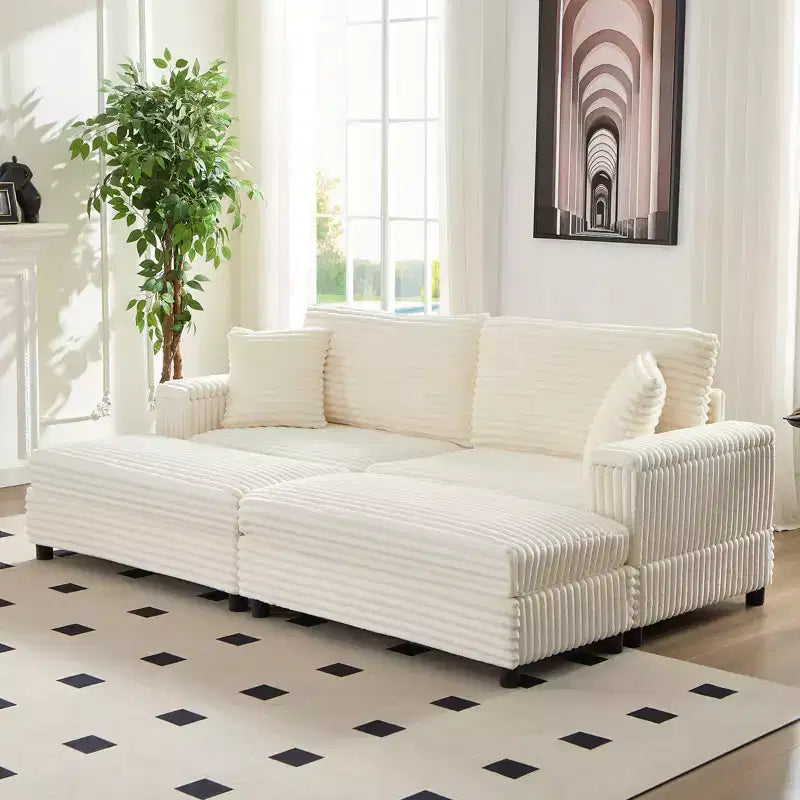Divano moderno imbottito con 2 pouf mobili, comoda poltrona per il relax