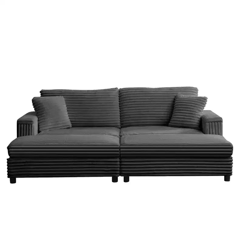 Divano moderno imbottito con 2 pouf mobili, comoda poltrona per il relax