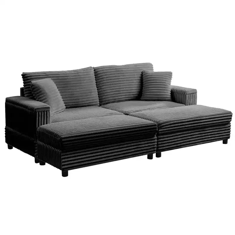 Divano moderno imbottito con 2 pouf mobili, comoda poltrona per il relax