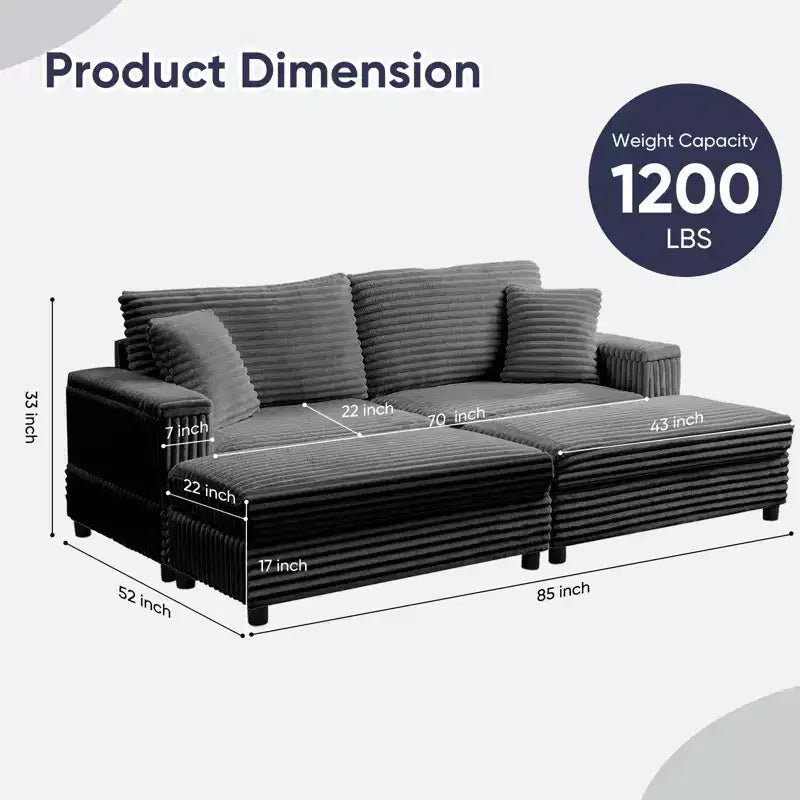 Divano moderno imbottito con 2 pouf mobili, comoda poltrona per il relax