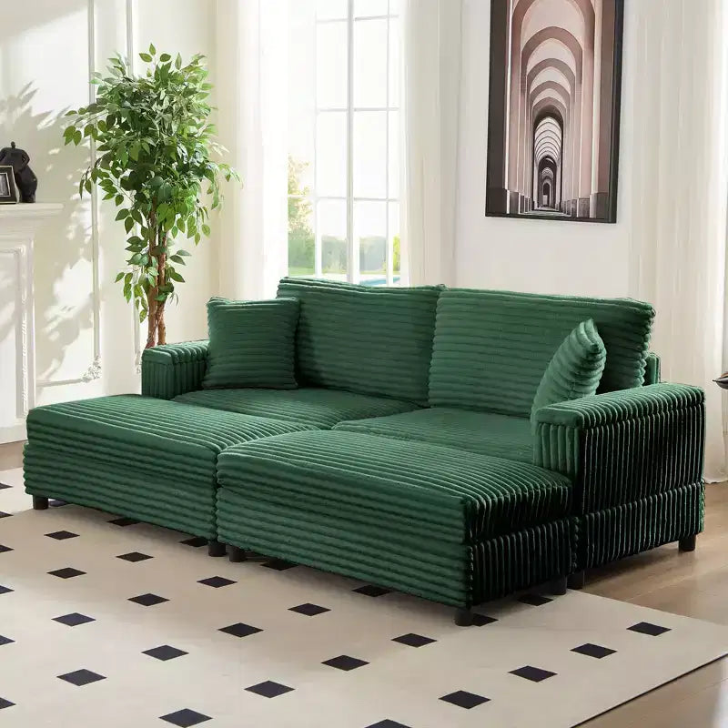 Divano moderno imbottito con 2 pouf mobili, comoda poltrona per il relax