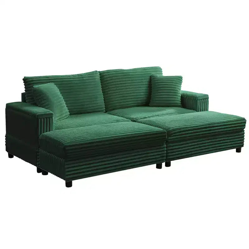 Divano moderno imbottito con 2 pouf mobili, comoda poltrona per il relax