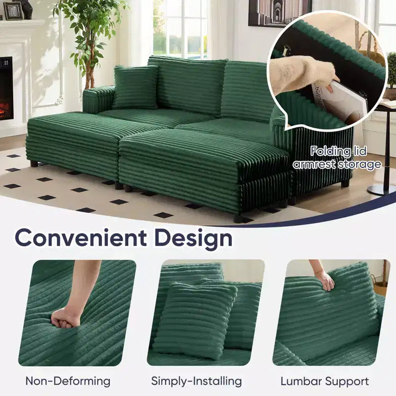 Divano moderno imbottito con 2 pouf mobili, comoda poltrona per il relax