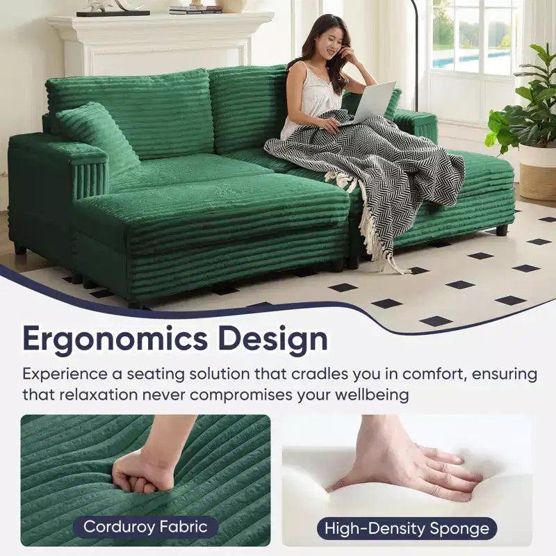 Divano moderno imbottito con 2 pouf mobili, comoda poltrona per il relax