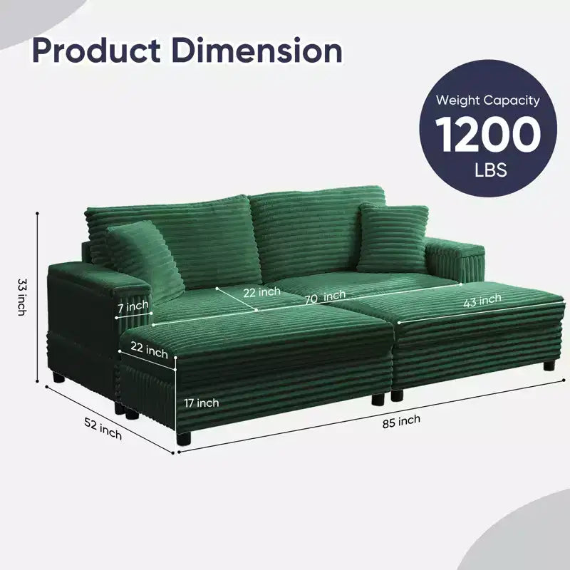 Divano moderno imbottito con 2 pouf mobili, comoda poltrona per il relax