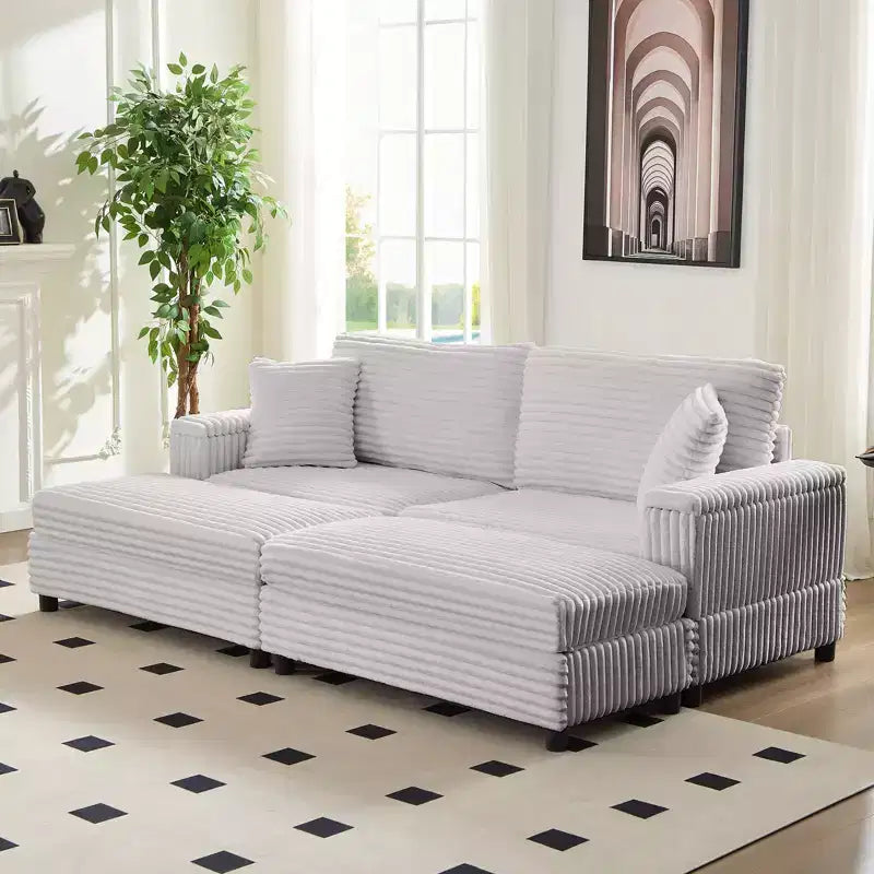 Divano moderno imbottito con 2 pouf mobili, comoda poltrona per il relax