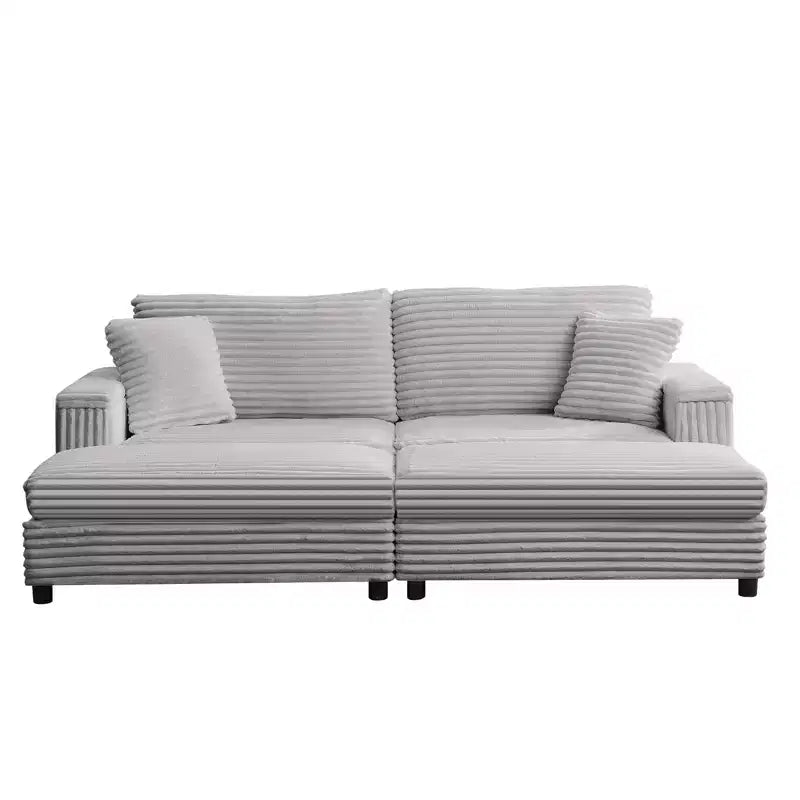 Divano moderno imbottito con 2 pouf mobili, comoda poltrona per il relax