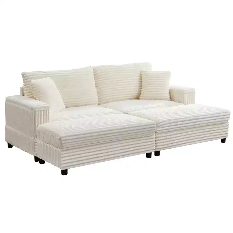 Divano moderno imbottito con 2 pouf mobili, comoda poltrona per il relax