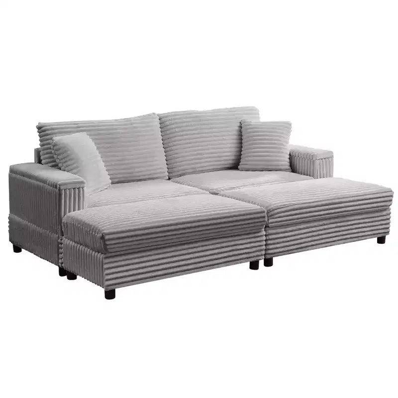 Divano moderno imbottito con 2 pouf mobili, comoda poltrona per il relax