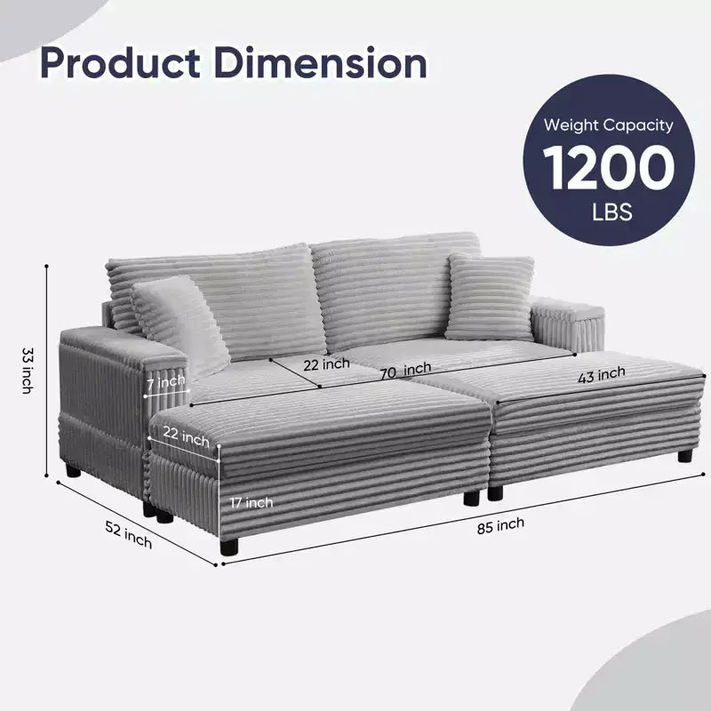 Divano moderno imbottito con 2 pouf mobili, comoda poltrona per il relax