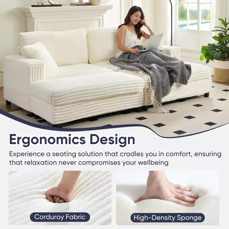 Divano moderno imbottito con 2 pouf mobili, comoda poltrona per il relax