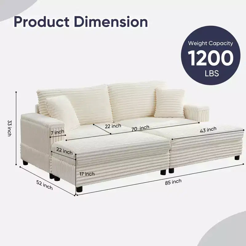 Divano moderno imbottito con 2 pouf mobili, comoda poltrona per il relax