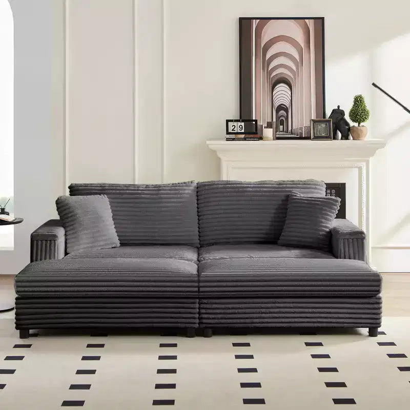 Divano moderno imbottito con 2 pouf mobili, comoda poltrona per il relax