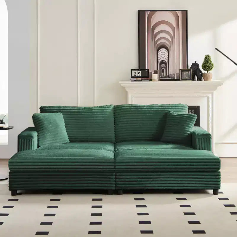 Divano moderno imbottito con 2 pouf mobili, comoda poltrona per il relax