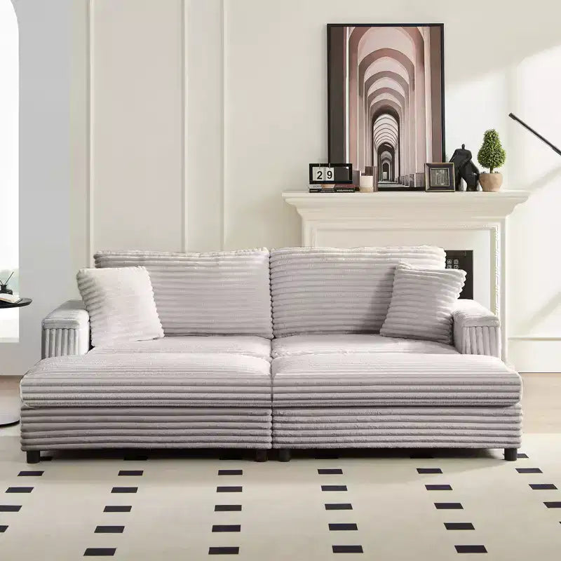 Divano moderno imbottito con 2 pouf mobili, comoda poltrona per il relax