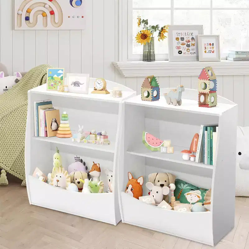 Libreria per bambini - Organizer portaoggetti per libri, armadietto giocattoli per bambini a doppio strato con scomparti aperti per camera da letto, cameretta, sala giochi