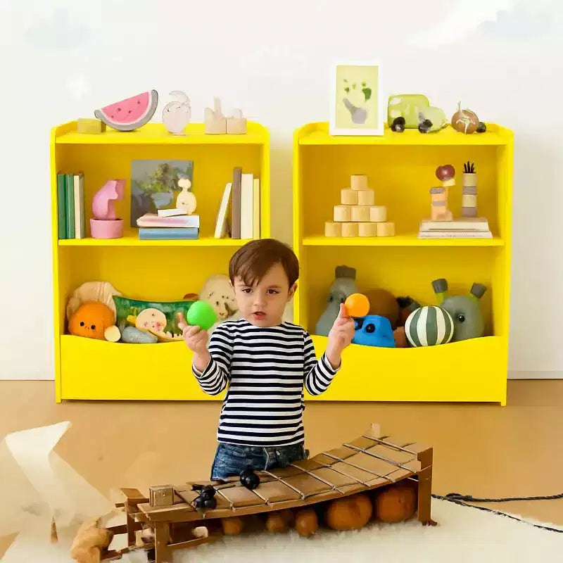 Libreria per bambini - Organizer portaoggetti per libri, armadietto giocattoli per bambini a doppio strato con scomparti aperti per camera da letto, cameretta, sala giochi