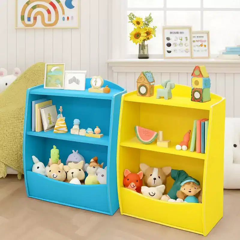 Libreria per bambini - Organizer portaoggetti per libri, armadietto giocattoli per bambini a doppio strato con scomparti aperti per camera da letto, cameretta, sala giochi