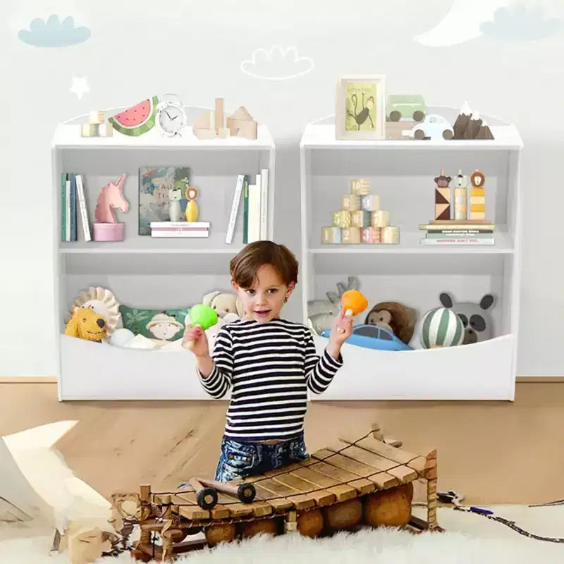 Libreria per bambini - Organizer portaoggetti per libri, armadietto giocattoli per bambini a doppio strato con scomparti aperti per camera da letto, cameretta, sala giochi