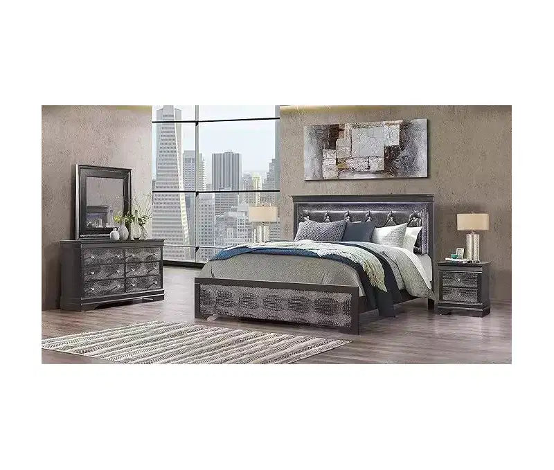 Specchio con cornice sottile, bianco metallizzato, per una camera da letto moderna e di tendenza