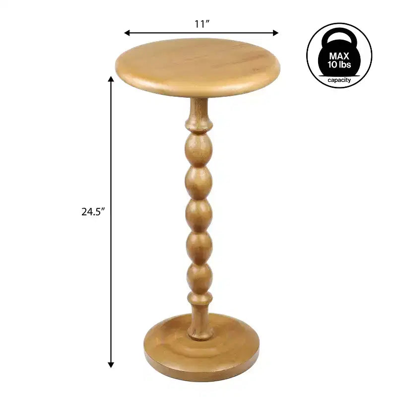 24.5 Tavolino Rotondo Classico da Appoggio e Decorativo con Base a Colonna in Legno con Fuso Cottage