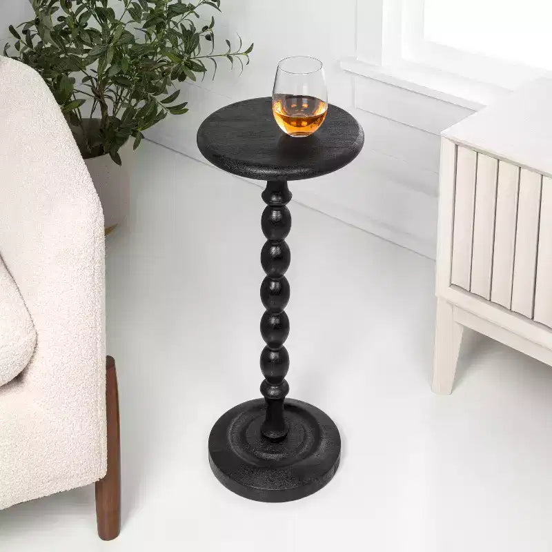 24.5 Tavolino Rotondo Classico da Appoggio e Decorativo con Base a Colonna in Legno con Fuso Cottage