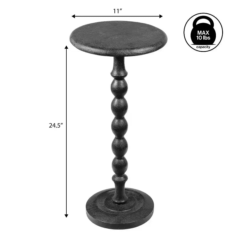 24.5 Tavolino Rotondo Classico da Appoggio e Decorativo con Base a Colonna in Legno con Fuso Cottage
