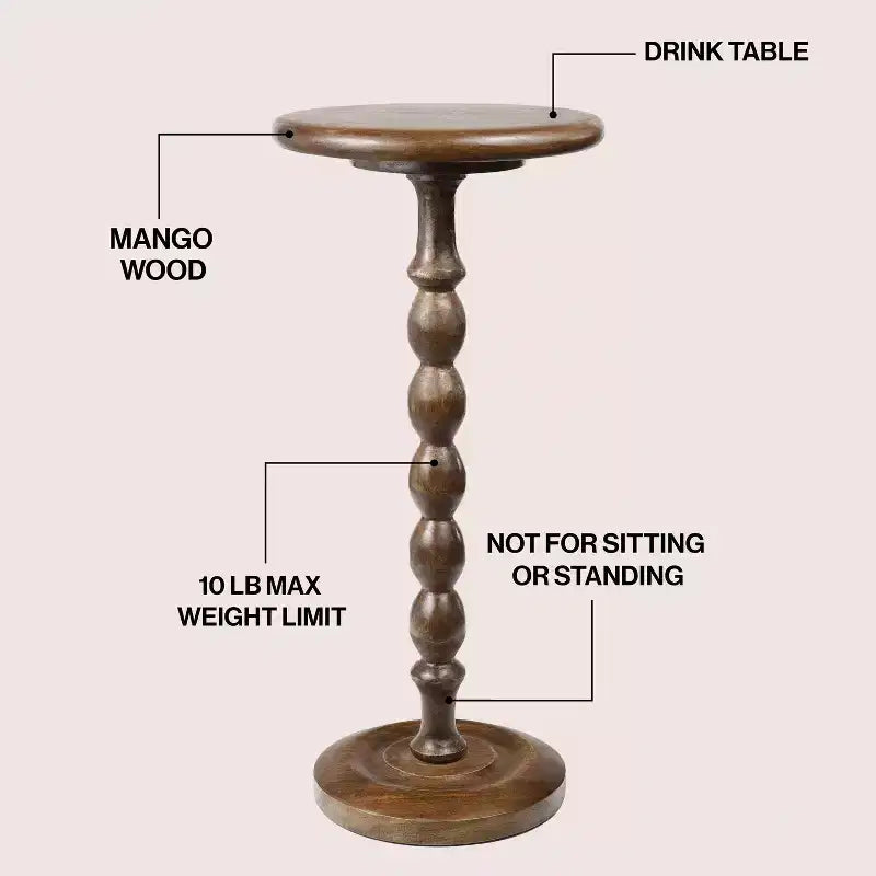 24.5 Tavolino Rotondo Classico da Appoggio e Decorativo con Base a Colonna in Legno con Fuso Cottage