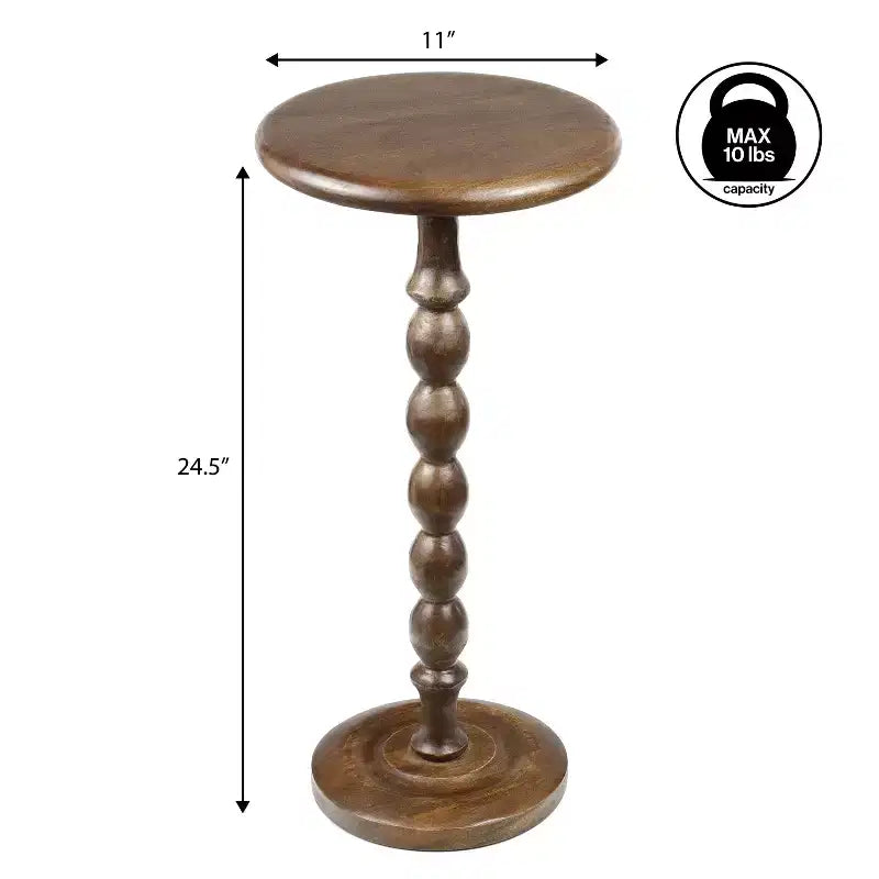 24.5 Tavolino Rotondo Classico da Appoggio e Decorativo con Base a Colonna in Legno con Fuso Cottage