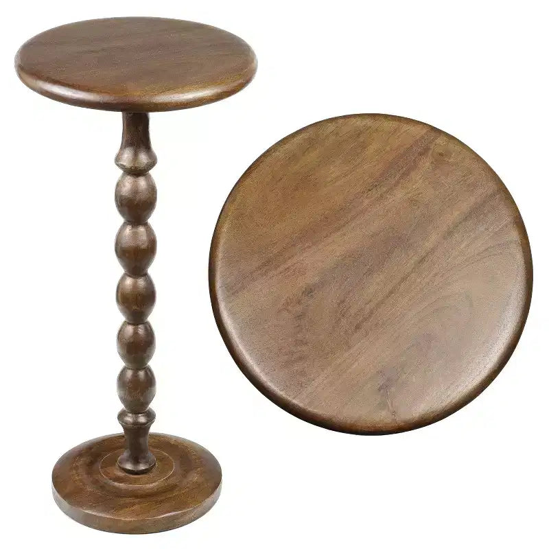 24.5 Tavolino Rotondo Classico da Appoggio e Decorativo con Base a Colonna in Legno con Fuso Cottage