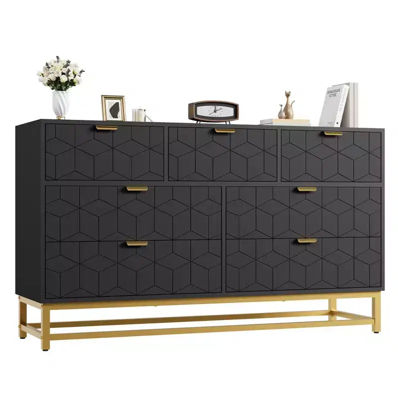 Dresser for Bedroom,, 7 Drawer with Golden Metal Handle and Legs, Modern Chest of Drawers for Closet