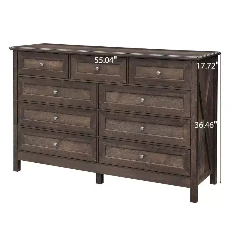 Comò da camera rustico moderno a 9 cassetti con maniglia argentata, Comò in legno minimalista, Cassettiera per camera da letto, ingresso