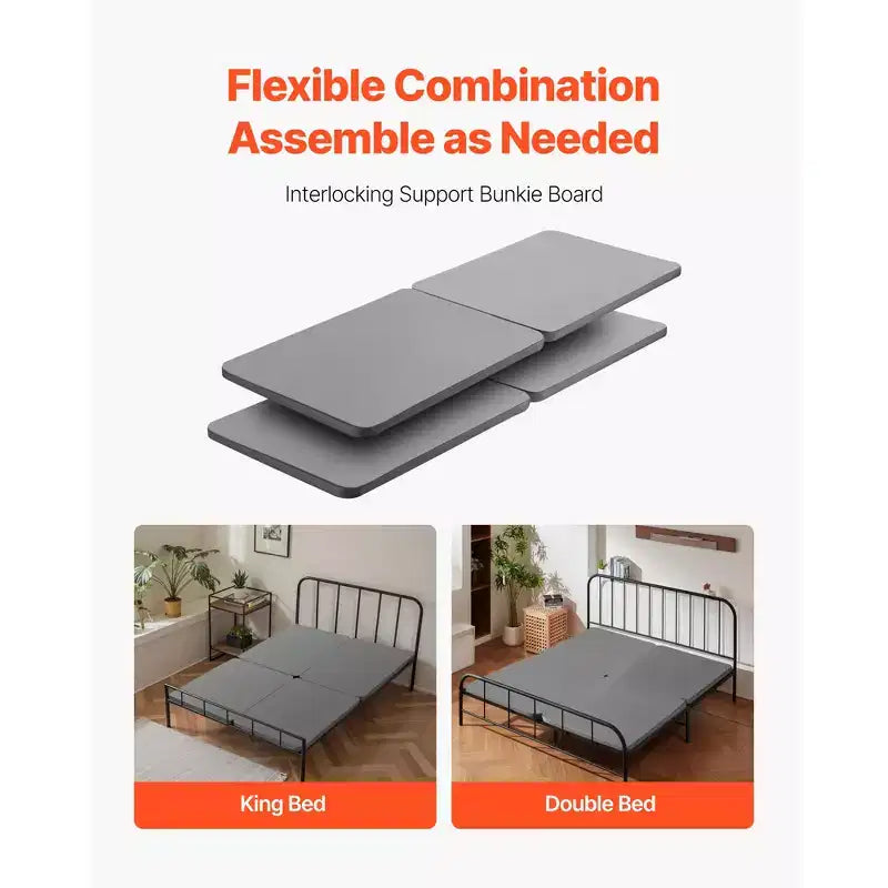 Bunkie Board Queen Size, Doghe per Letto da 3,8 cm con Panno Oxford 200D, Supporto in Legno per Materasso Letto Queen Size, Grigio