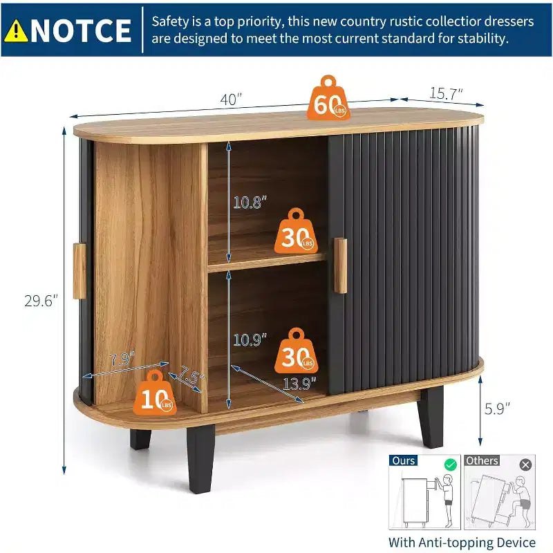 Credenza scanalata con anta scorrevole, mobile buffet moderno con ripiano regolabile per riporre oggetti in più ambienti, design essenziale