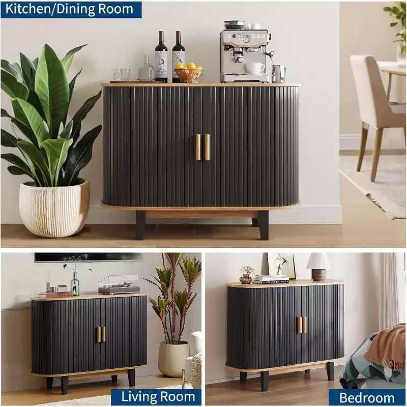 Credenza scanalata con anta scorrevole, mobile buffet moderno con ripiano regolabile per riporre oggetti in più ambienti, design essenziale